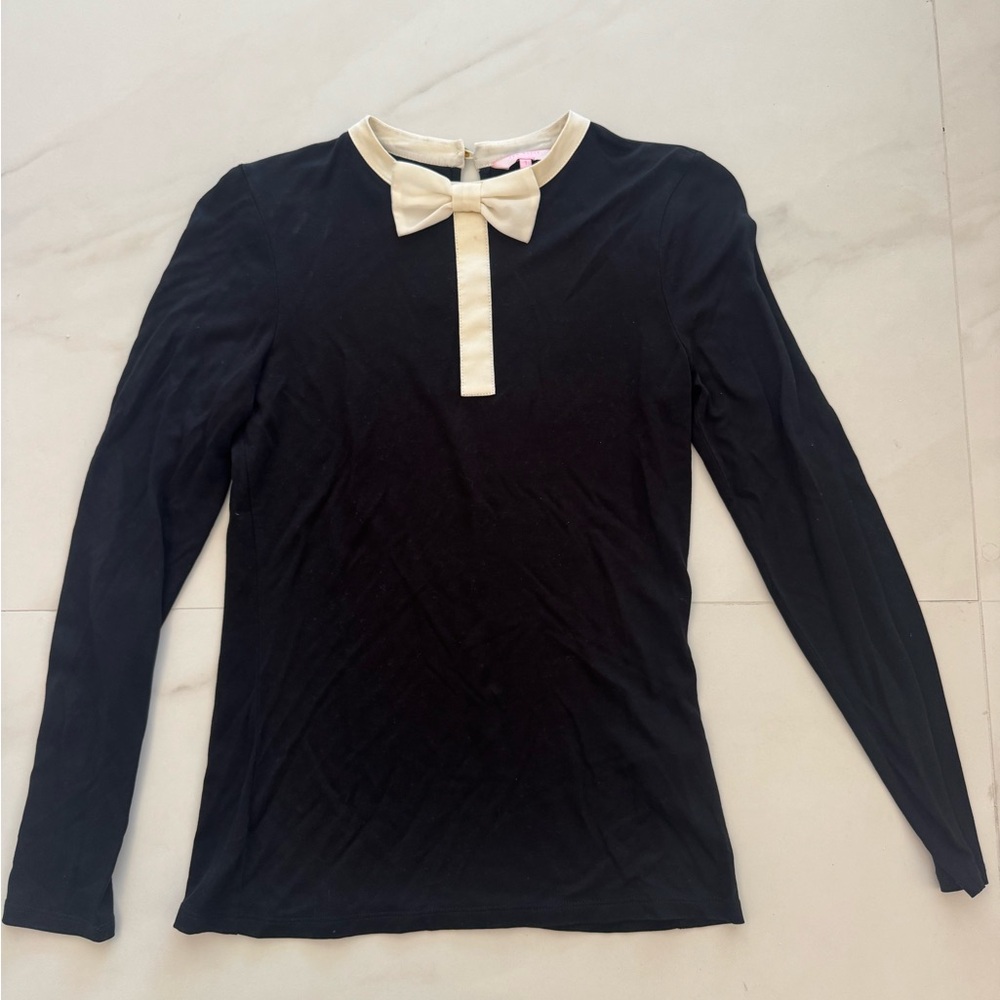 Ted Baker Black Long Sleeve Top with Cream Bow Collar